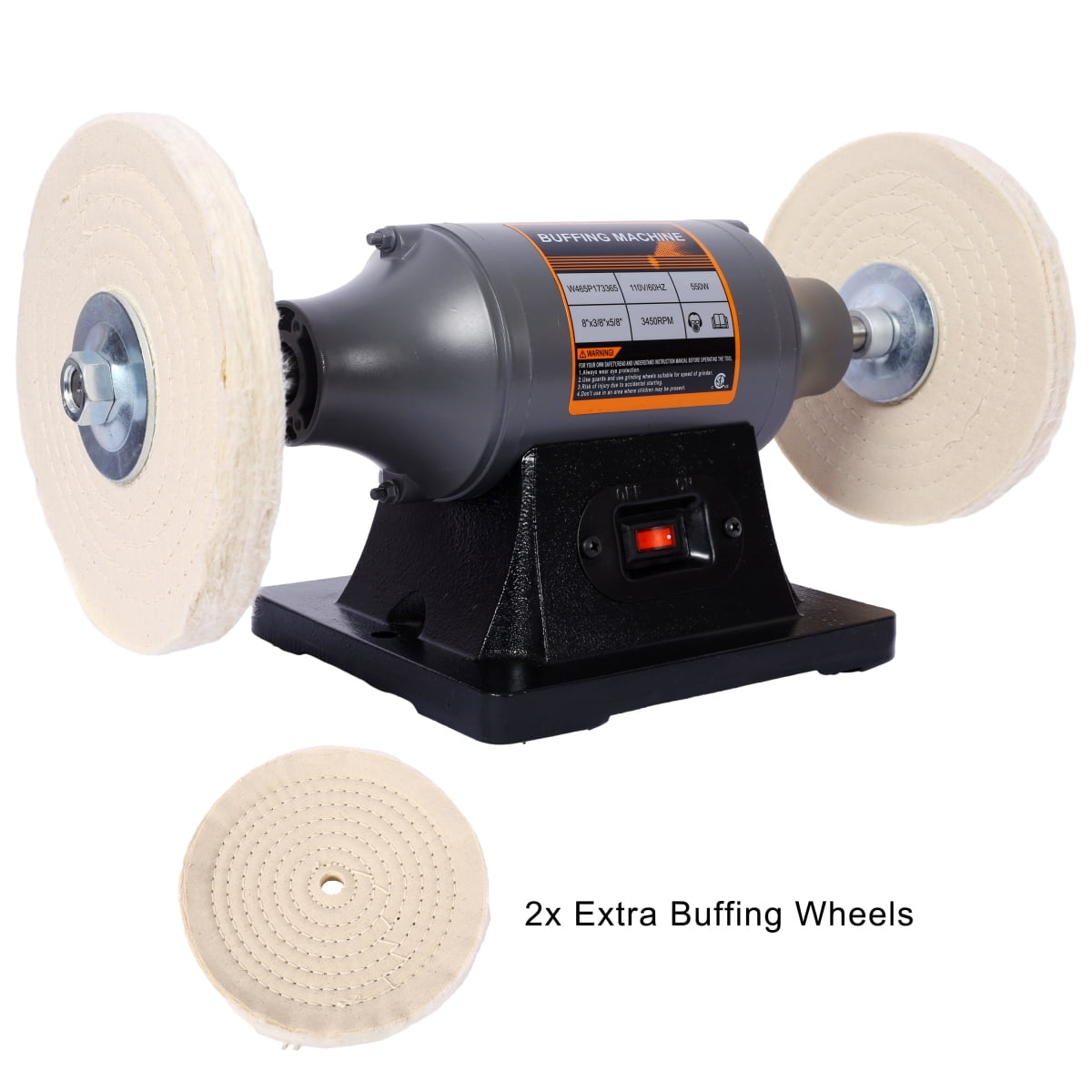 LuckyNote 8‑Inch Bench Buffer Polisher, 550W 3450RPM Benchtop Grinder with 4 Polishing Wheels, CSA Certified for Metal Wood Plastic, Gray