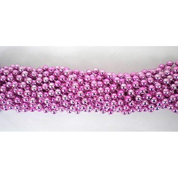 33 inch 7mm Round Metallic Pink Mardi Gras Beads - 6 Dozen (72 necklaces)