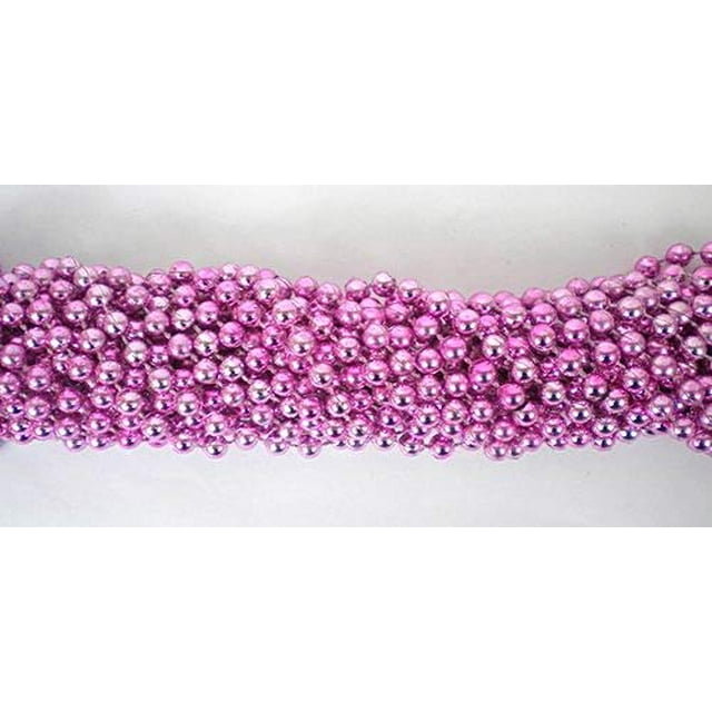 33 Pouces 7mm Perles Rondes Métalliques Roses Mardi Gras - 6 Douzaines (72 Colliers)