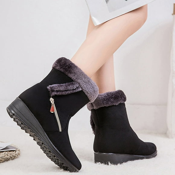 LSLJS Women's Snow Boots Winter Solid Color Warmth Platform Boot Side Chain Faux Suede Cotton Warm Snow Ankle Boots Outdoor Shoes
