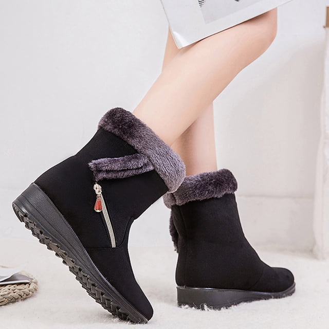 LSLJS Winter Boots for Women, Women's Solid Color Warmth Platform Side Chain Suede And Snow Shoes
