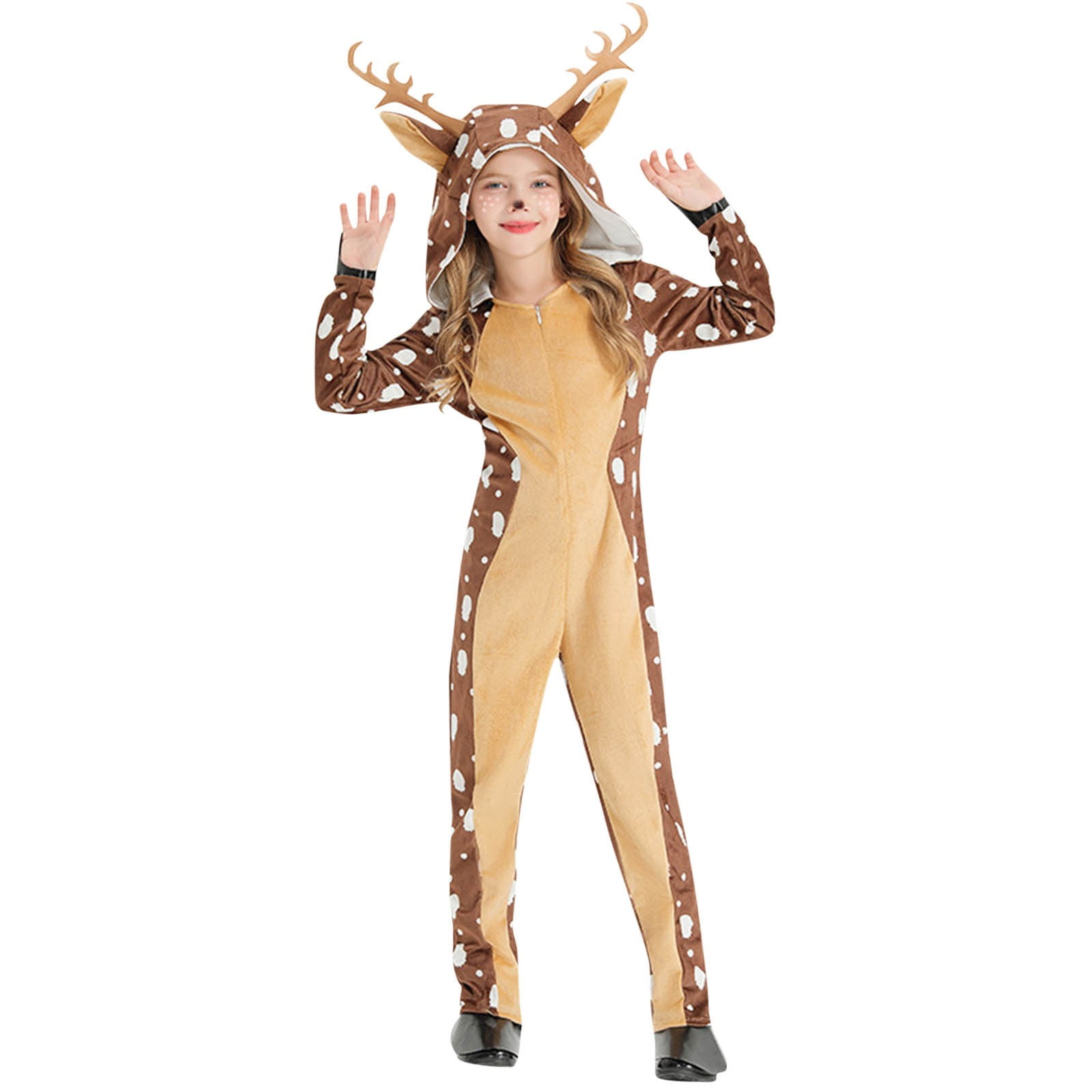 Lovzfmll Christmas Toddlers Deer Animal Jumpsuit, Footed Onesie Bodysuit, Soft All-in-One Loungewear Winter Pajamas, Cute Stage Performance Costume for 3-13 Years