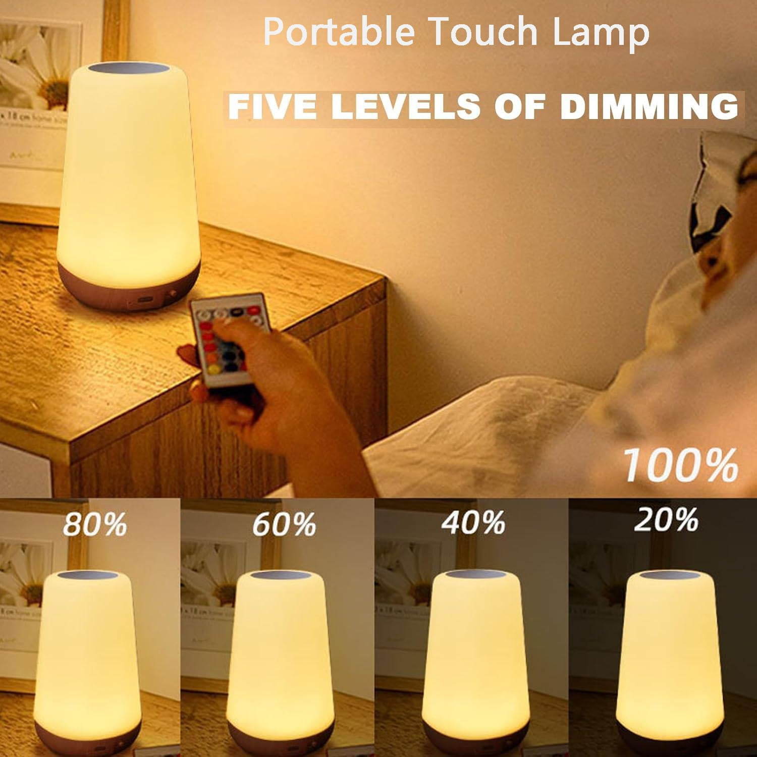 Uwantmes Night Light, Uwantmes Portable Touch Lamp, Led Bedside Lamp 13 Colors and 5 Brightness Adjustable 1PCS