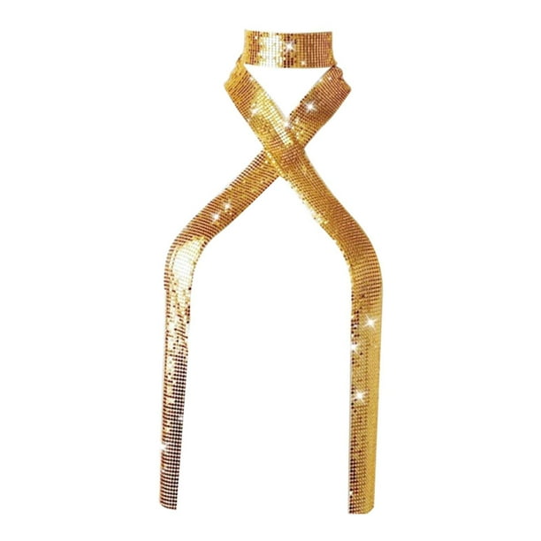 Pañuelo para el cuello con lentejuelas de metal para mujer, brillante, para cosplay Oro