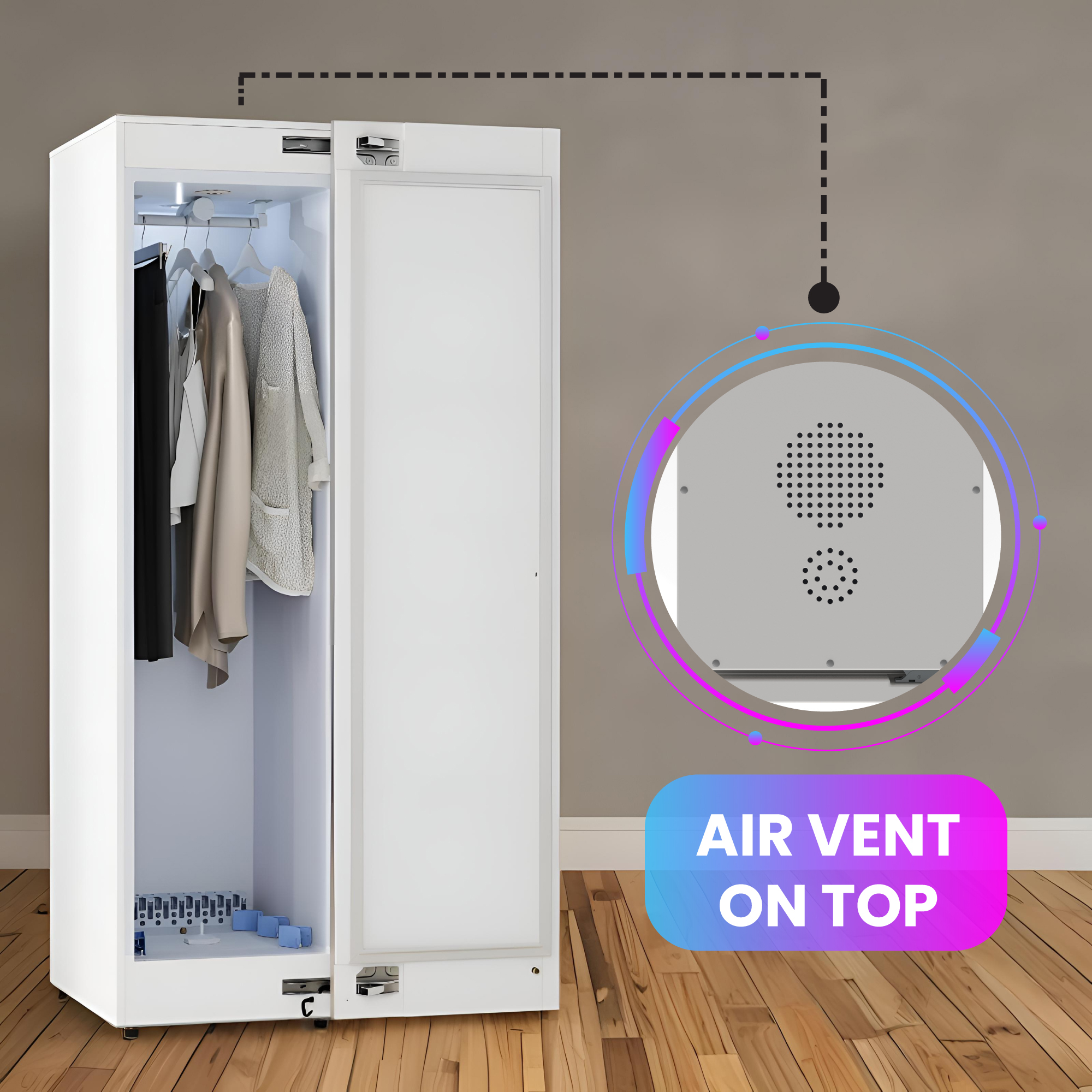 Equator7.6cf Smart Steam Dryer Closet 4 Moving Hangers Quick 20 Refresh Sanitize