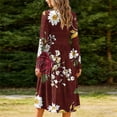 thumbnail image 6 of HAPIMO Round Neck Floral Print Pleated Dress Women Casual Dress for Daily Wear Wine L, 6 of 7