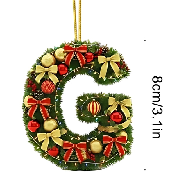 Christmas Tree Ornaments 2D Acrylic Monogram Pendants With Santa Hat 26 Letters For DIY Crafts And Home Decor