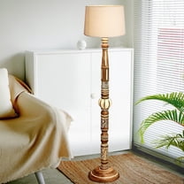 Royal Carving Antique white finish wooden floor lamp with White Shade