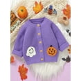 thumbnail image 3 of Musuos Toddler Girls Knitted Cardigan 6 9 12 18 24M 3T Ghost Pumpkin Embroidery Crew Neck Sweater Coat Cute Fall Winter Jacket Warm Halloween Clothes, 3 of 9