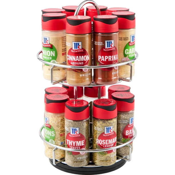 Estante para especias McCormick cromado de dos niveles con 16 hierbas y especias