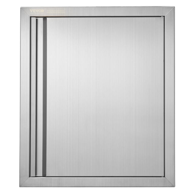 VEVOR Porte d'Accès pour Îlot de BBQ 18x21 Pouces pour Cuisines Extérieures, en Acier Inoxydable de Haute Qualité avec un design Sans Joints. Comprend une Poignée Dissimulée, des Bords Courbés et Épaissis, et une direction de Porte Réversible pour la Commodité des Utilisateurs. Comprend des Aimants pour une Fermeture Sécurisée et une installation Facile avec un Gabarit 1:1 CAD.