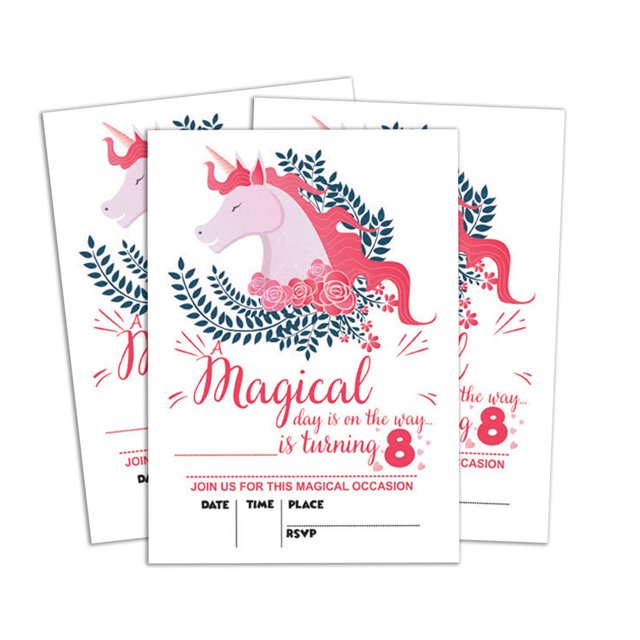 Darling Souvenir White Birthday Invitation Card 28 Pcs Fill or Write In Blank Invites Printable Party Supplies 5 x 7 Inches