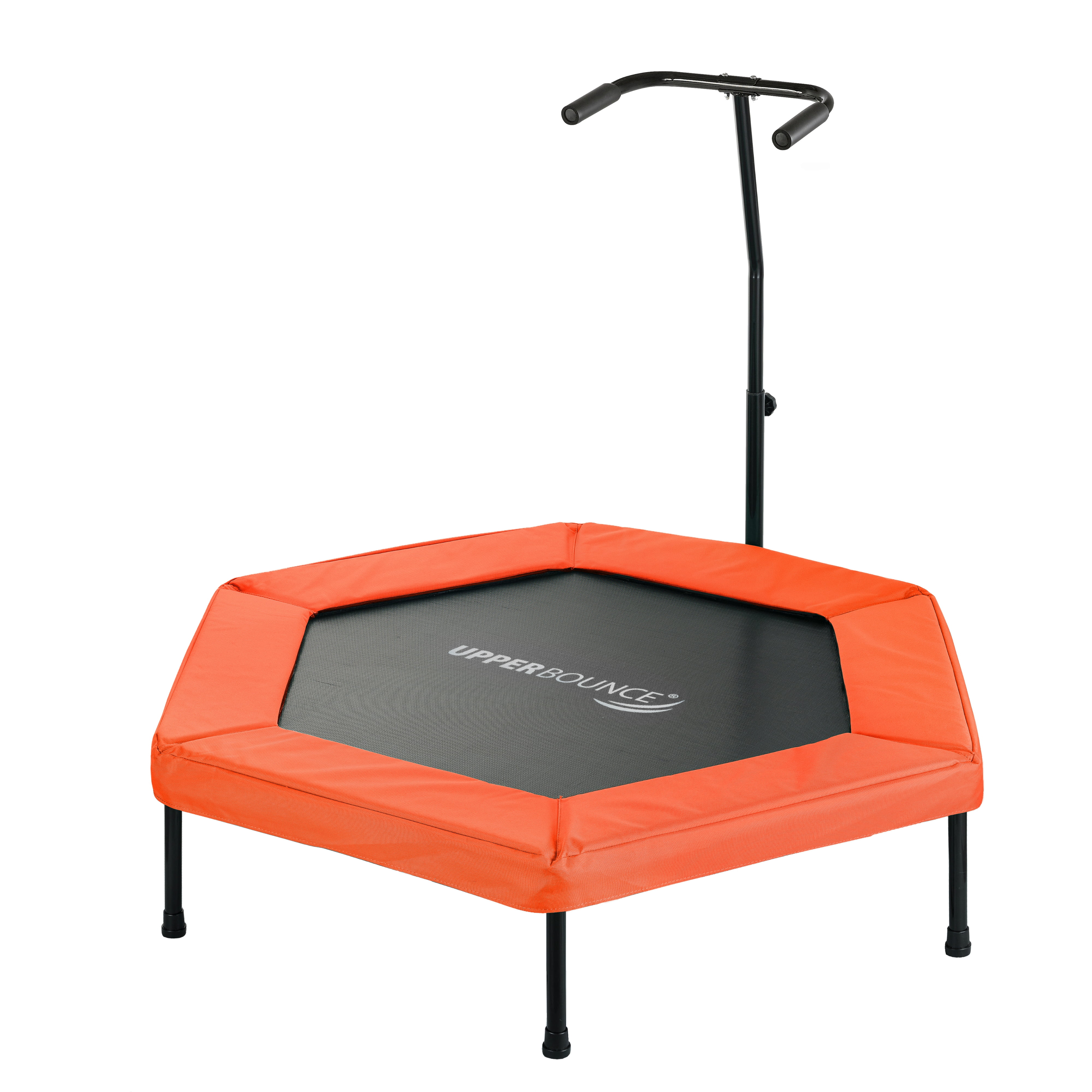 Upper Bounce 50" Mini Trampoline with Adjustable T-Shaped Handrail – Hexagonal Rebounder Fitness Trampoline for Kids & Adults - Orange