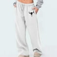 thumbnail image 2 of IWRICH Women's Straight Wide Leg Sweatpants Causal Drawstring High Waist Baggy Pants with Pockets White XL, 2 of 4