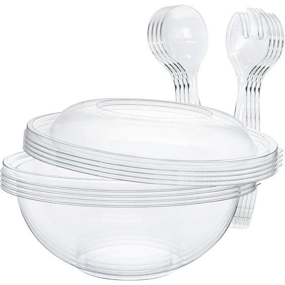 Clear Plastic Serving Salad Bowl Sets, 160 Oz 16PCS in 4 SETS - Round Large Disposable Bowls