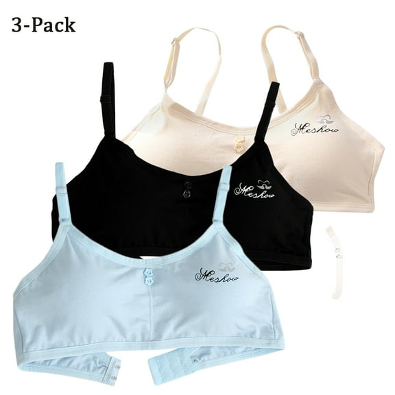 URMAGIC Girls Pads Adjustable Straps Bra,3-Pack Teenage Wirefree Bralette Back Closure Training Bras
