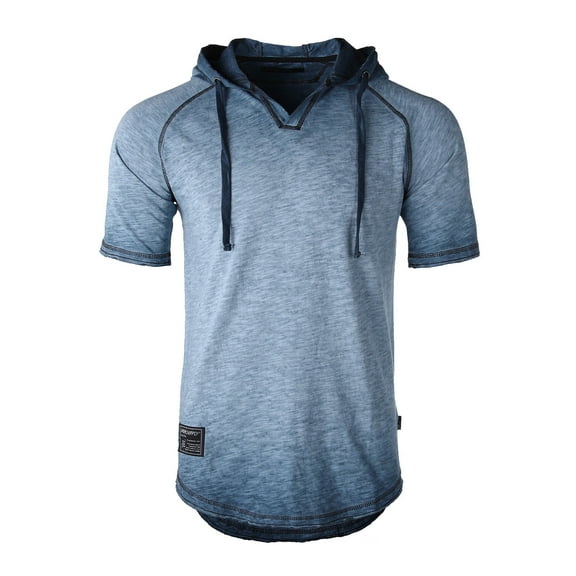 ZIMEGO Men's Short Sleeve Hoodie - Vintage Color Dyed Pullover Hooded Henley Shirt