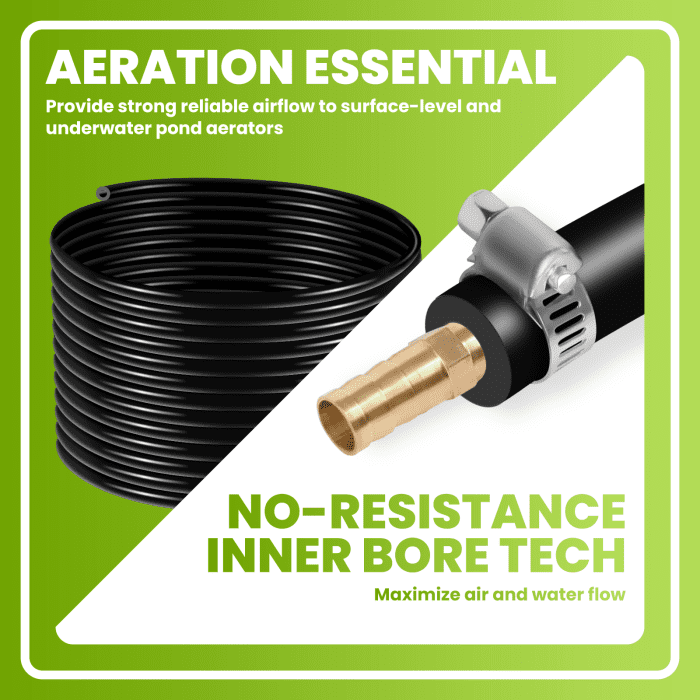 656-Foot 3/8" Self-Sinking Aeration Hose Set - Contains 4 Copper Menders & 4 Stainless Steel Clamps, Designed for Pond, Lake, Garden & Aquaculture Aeration