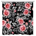 thumbnail image 3 of HVEST Watercolor Rose Flower Shower Curtain Decor, Red Floral with Grey Leaf on Black Shower Curtain for Bathroom 72x78 Inch Polyester Fabric Bathroom Decoration Bath Curtains Hooks Included, 3 of 6
