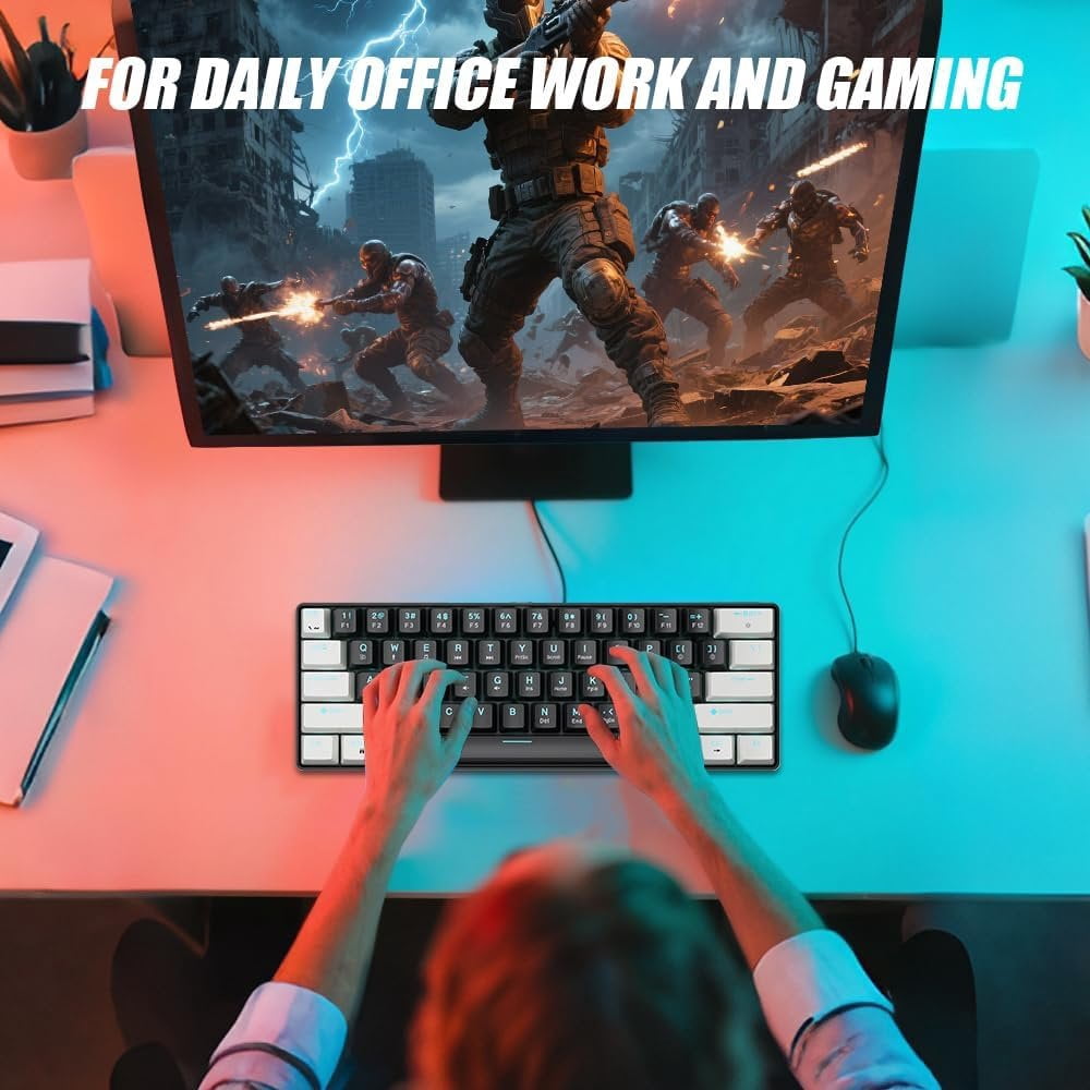 60% Mechanical Gaming Keyboard Brown Wired Compact Keyboard Anti-Ghosting No-Conflict 61 Swappable keycaps Design for Windows/
