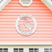 Outdoor Beach Sign Welcome Friends – Round Egret Wall Art for Beach House, Coastal Cottage & Vacation Home – Weatherproof PVC for Entryway and Porch, 2 Foot