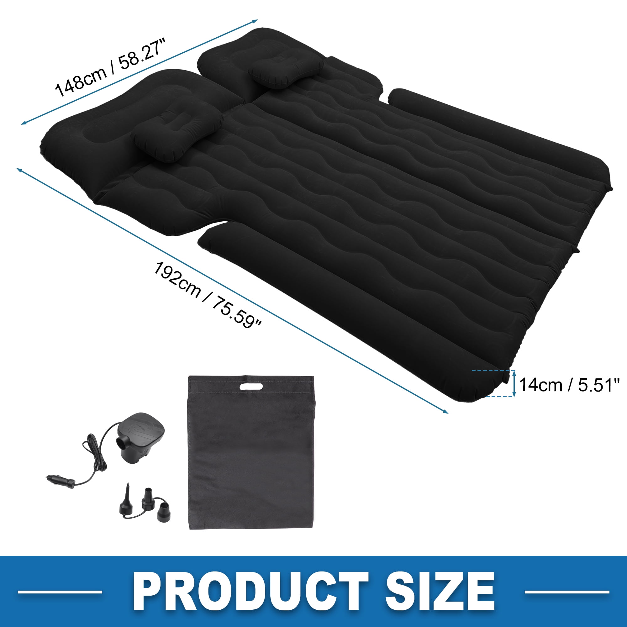 Unique Bargains 1 Set Car Air Mattress Camping Bed Air Bed Mat Sleeping Mat with Air Pump for Car Travel Camping Black