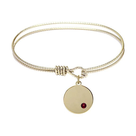 6 1/4 inch Oval Eye Hook Bangle Bracelet w/ Plain Disc medal charm w/ January Red Swarovski Crystal