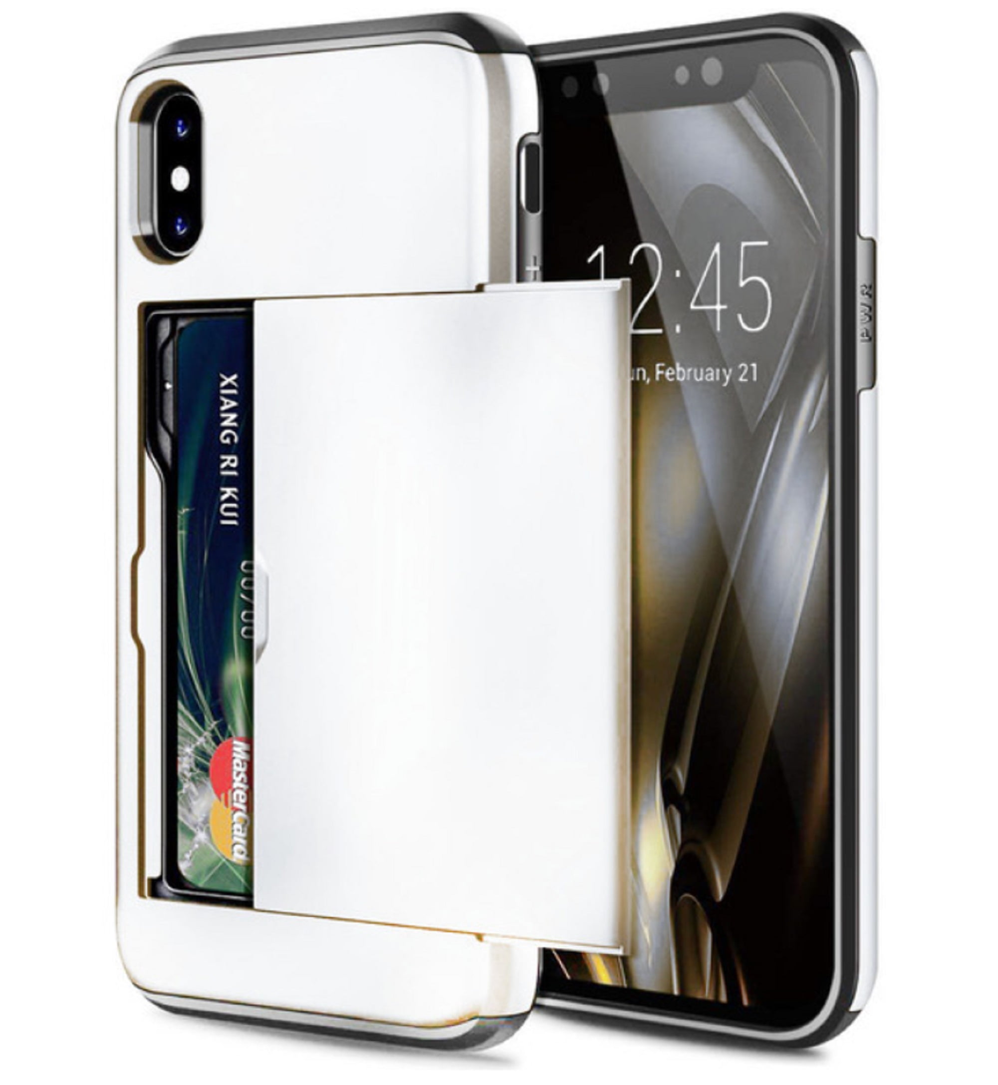 Card Slot Holder Wallet iPhone XR Case (White) Dual Layer Shockproof