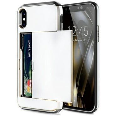 Card Slot Holder Wallet iPhone XR Case - (White) Dual Layer Shockproof with Heavy Duty Protection