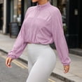 thumbnail image 6 of Inverlee Women's Stand Collar Mesh Zip Up Cropped Athletic Jacket Lightweight Breathable Windbreaker Trendy Solid Gym Runing Outwear Purple M, 6 of 7