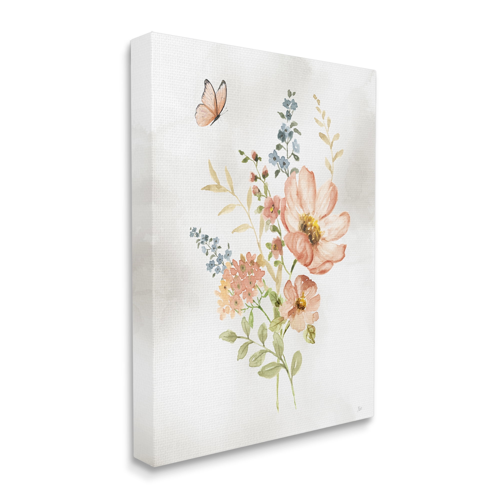 Stupell Industries Soft Pink Flower Sprigs Botanical & Floral Painting Gallery Wrapped Canvas Art Print Wall Art, 24 x 30