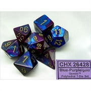 Chessex Manufacturing 26428 Cube Gemini Set Of 7 Dice - Blue & Purple With Gold Numbering