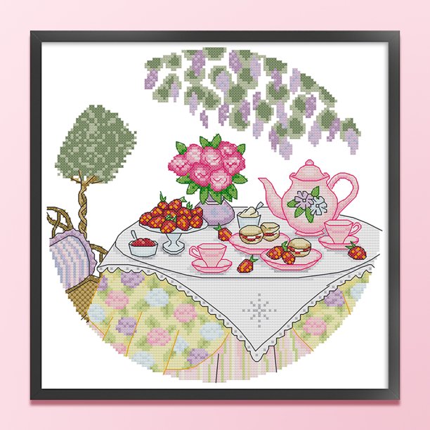 Cuadros Decorativos Bordado parcial Hilo de algodón ecológico Punto de cruz de té alto contado de 14 quilates (J640) Wdftyju embutido en tela