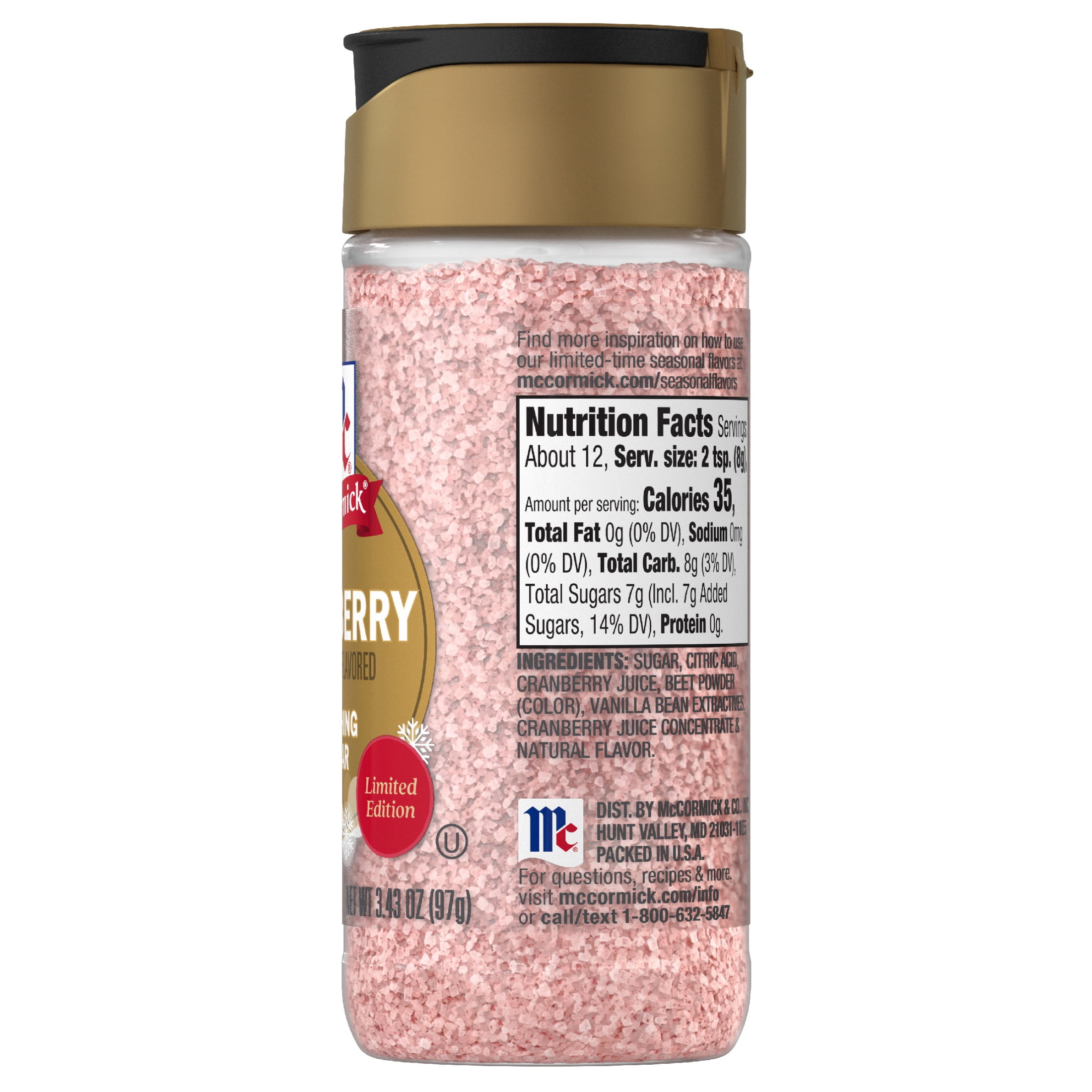 McCormick Kosher Cranberry Finishing Sugar, 3.43 oz Bottle