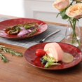 thumbnail image 4 of vicrays Ceramic Dessert Salad Plates, 8 Inch, Set of 6, Round, Microwave, Oven, and Dishwasher Safe, Scratch Resistant, Porcelain Fluted Suitable for Snacks, Appetizer, Home, Restaurant (Cherry Red), 4 of 5