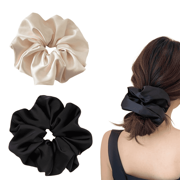 2 Pieces Jumbo Satin Silk Scrunchies for Women 7.5 Inches Large Oversize Scrunchies For Thick Hair Ties Hair Ornament