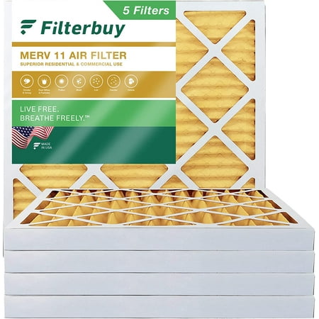 

Filterbuy 13.25x13.25x2 MERV 11 Pleated HVAC AC Furnace Air Filters (5-Pack)
