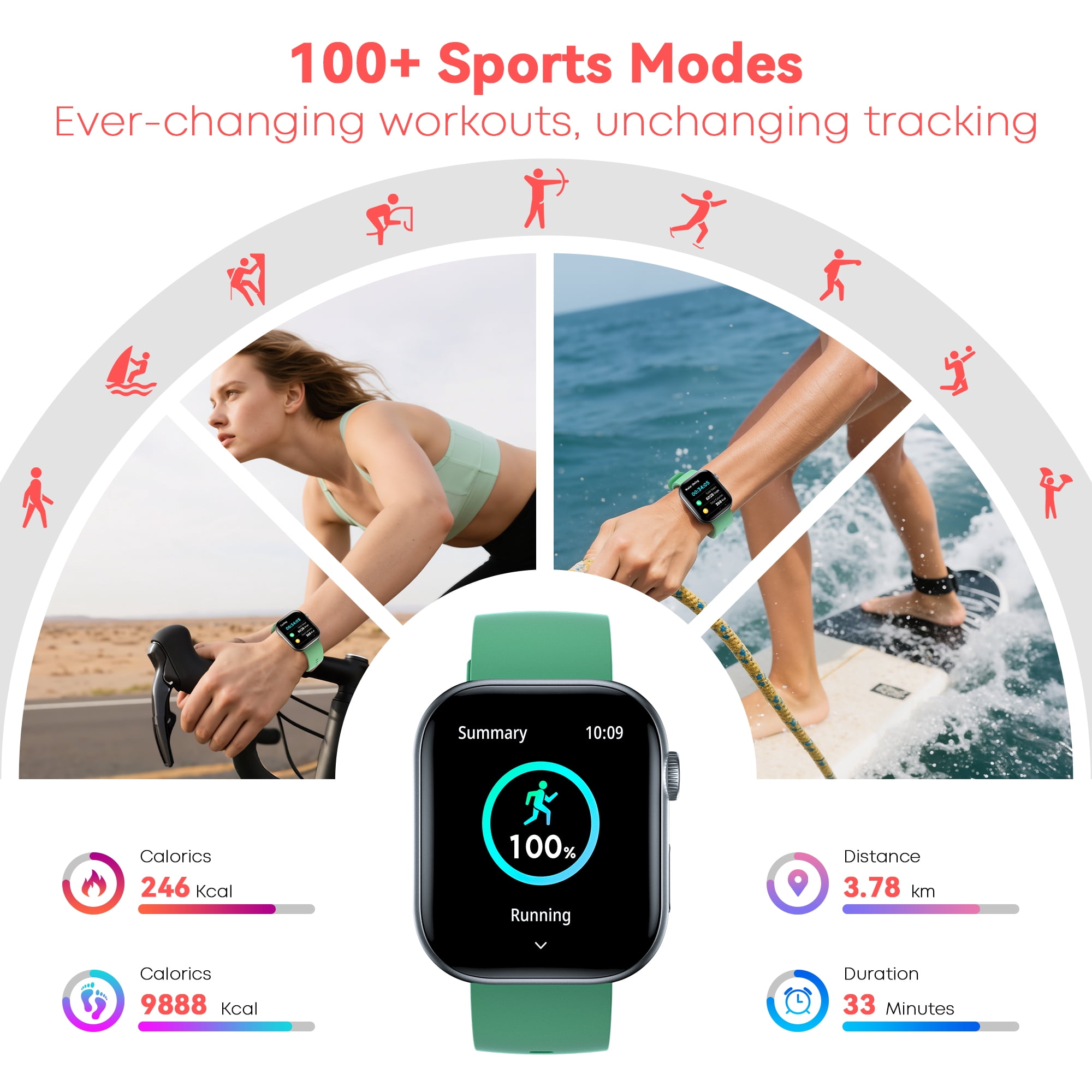 Smart Watch for Men Women, 2.01" HD Touchsreen, Bluetooth Calling, IP68 Water-Resistance, 180+ Sports Modes, Health, Fitness & Sleep Tracker, Timer, Fitness Watch for Android/iOS, Silver