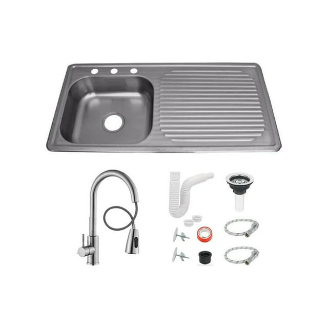 Fregadero Tarja Acero Inox Empotrar 100x50 Con Kit Premium - Escurridor Derecho