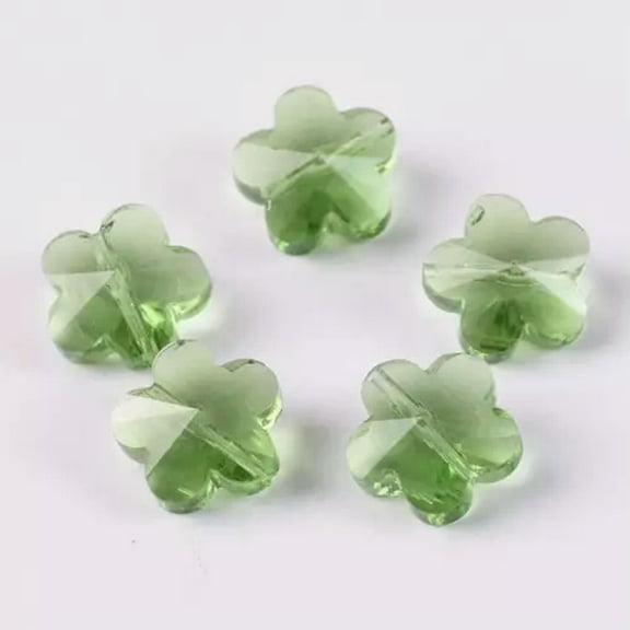 U8MO 10pcs 14mm Flower Faceted Crystal Glass Loose Spacer Beads DIY Jewelry Making-Green
