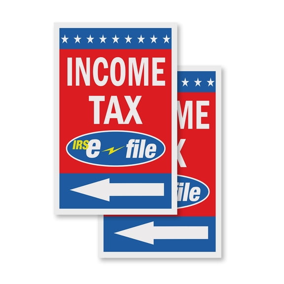 Income Tax E-file With Arrow (2-PACK) 24" x 36" Vinyl Decals | Sign Insert Peel & Stick Decals Stickers Window Signs