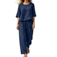 thumbnail image 3 of Bovxnpu Women's 2 Piece Outfits Crew Neck Short Sleeve Wide Leg Pants Casual Lounge Set, 3 of 7