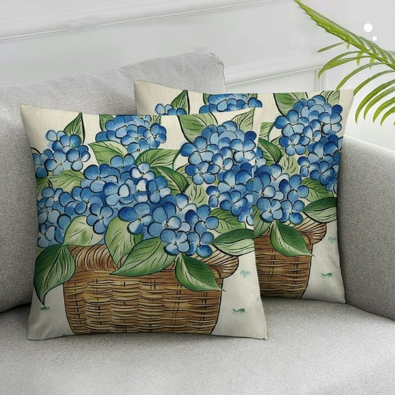 JRXY Blue Hydrangea Flower Decorative Throw Pillow Covers Set of 2, Spring Summer Floral This is Us Our Life Porch Home Decor, Enjoy The Little Things Farmhouse Outdoor White