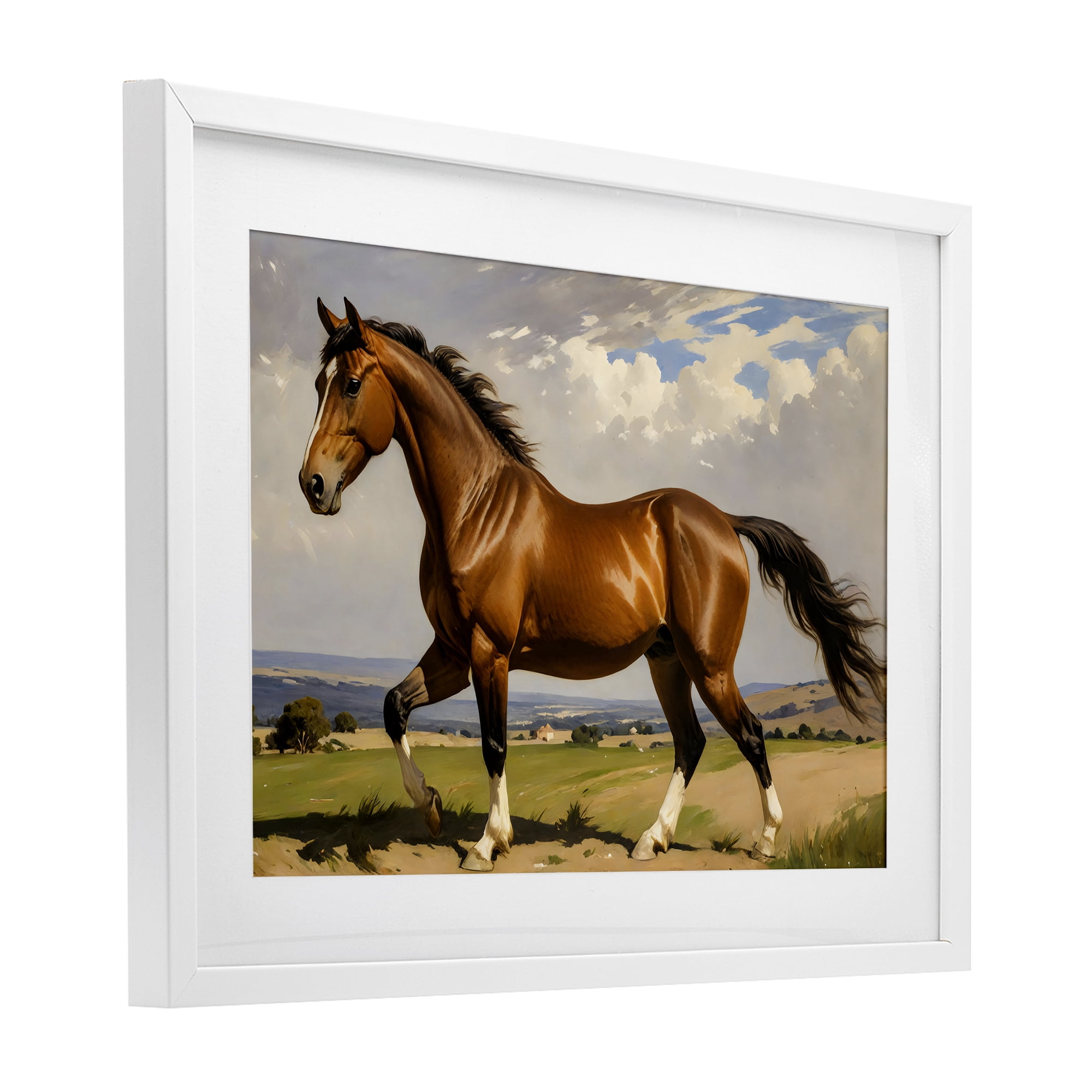 Stupell Industries Trotting Horse in Field White Framed Print Under Glass, design by Creative Studio