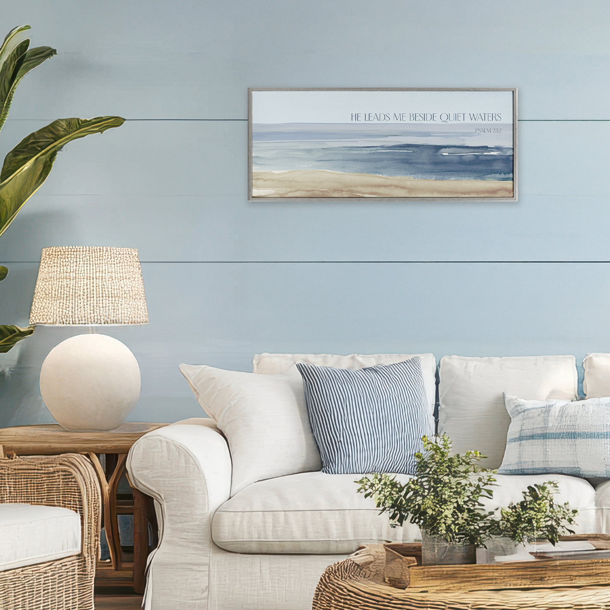 Stupell Industries He Leads Me Quiet Waters Gray Framed Giclee Art, design by Lanie Loreth