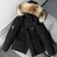 thumbnail image 4 of Men Down Jacket with Multiple Pockets Hooded Faux Fur Trim Long Sleeve Windproof Design Outdoor Coat Zipper Placket Cargo Down Coat, 4 of 8