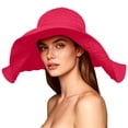 thumbnail image 4 of CheerKidz Women's Wide Brim Foldable Sun Hat with Bow Detail Color-Block Beach Bucket Hat Fashionable Outdoor UV Protection Cap (Hot Pink,Free Size)., 4 of 8