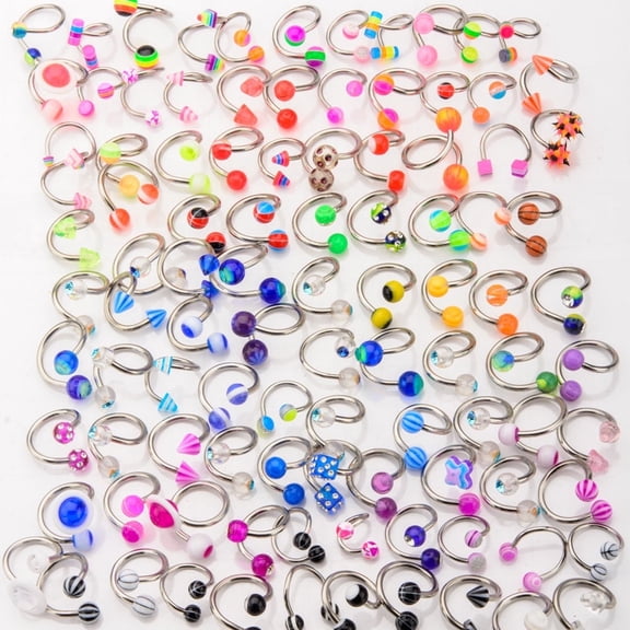 20, 50 or 100 Assorted Twister Rings - Lip, Nose, Ear, Belly - 14ga-1/2"(12mm)