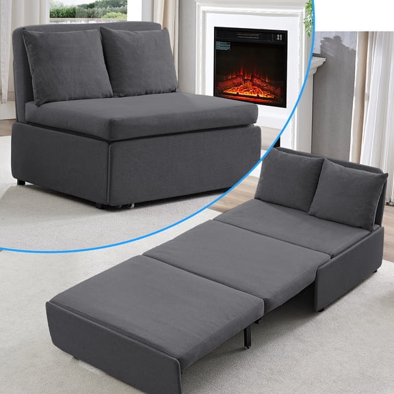 BALUS Twin Size Pull Out Sofa Bed, 40" Convertible Loveseat Sleeper Sofa with 2 Pillows and Foldable Mattress, Dark Grey