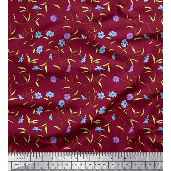 Soimoi Cotton Duck Fabric Leaves & Aster Floral Print Fabric by Yard 42 Inch Wide
